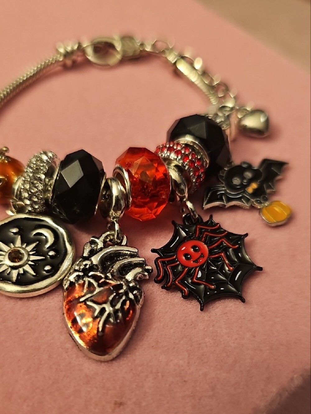 Halloween Charm Bracelet with Orange and Black Beads - Picture 2 of 3